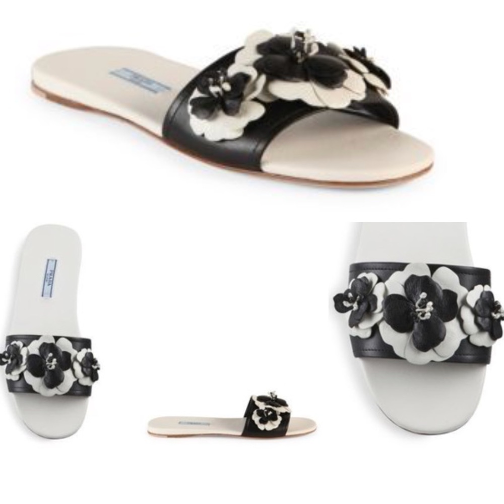 Prada Floral Leather Slides Sz7